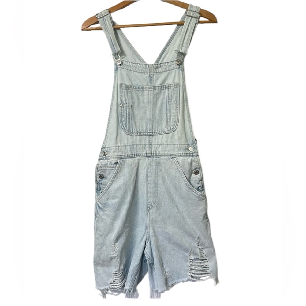 & Denim Denim Cut Off Overalls Shorts Light Wash Boho Coastal Cowgirl Size S